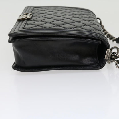 CHANEL Big Matelasse Boy  Chain Shoulder Bag Lamb Skin Black Auth 30943A