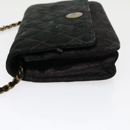 CHANEL Matrasse Chain Shoulder Bag Satin Purple CC Auth 30950A