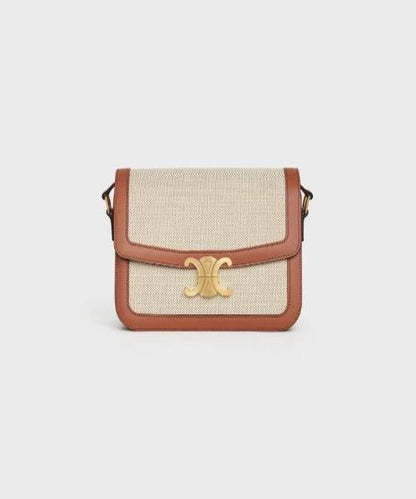 Celine Medium Triomphe Bag In Textile And Natural Calfskin
