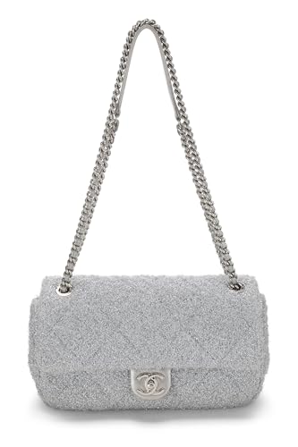 Chanel,  Silver Knit Pluto Glitter Classic Flap Medium, Silver