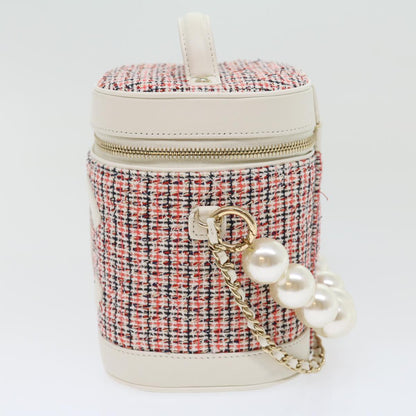 CHANEL Pearl Hand Bag tweed 3ways White Red CC Auth 31176A