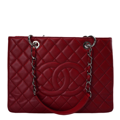 Chanel Grand Shopping Tote Red GST Bag in Caviar Leather with Silver Hardware Medium