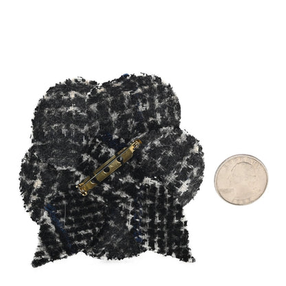 Tweed Camellia Pin Brooch Black White Navy