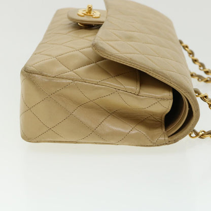 CHANEL Classic Matelasse 25 Chain Flap Shoulder Bag Lamb Skin Beige Auth 31229A