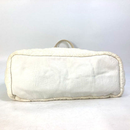 CHANEL Tote Bag Cotton leather white beach bag pile CC COCO Mark Women Used