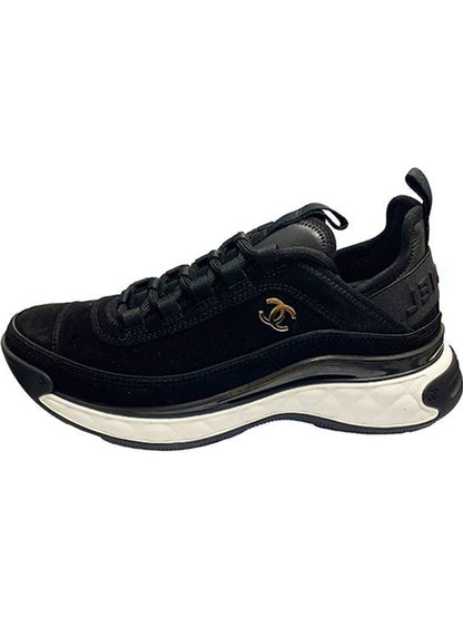 Logo Mixed Fibers Suede Low Top Sneakers Black Chanel