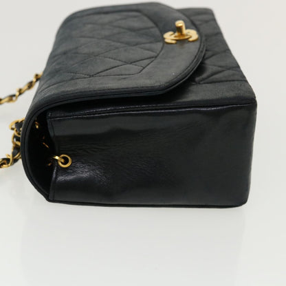 CHANEL Diana Matelasse Shoulder Bag Lamb Skin Black CC Auth 31443