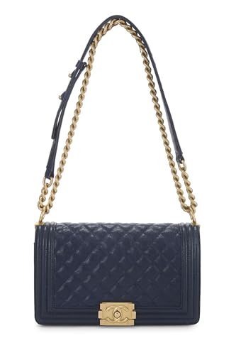 Chanel,  Navy Quilted Caviar Boy Bag Medium, Blue