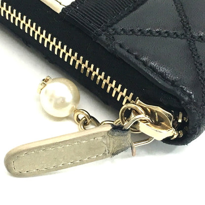 CHANEL Long Wallet Purse A82472 lambskin Champagne Gold x Black Pearl ribbon Matrasse Women