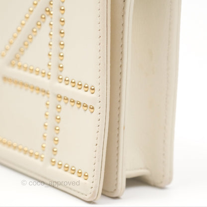 Christian Dior Diorama Wallet on Chain in White Calfskin Studded Gold