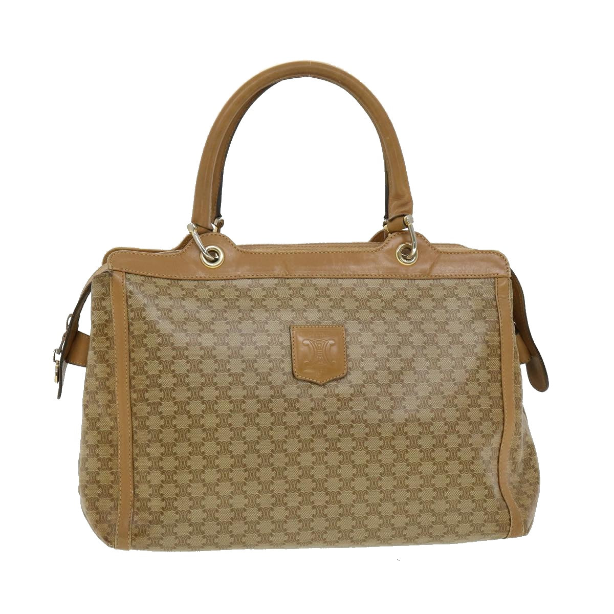 Celine Macadam Canvas Hand Bag PVC Leather Beige  31582