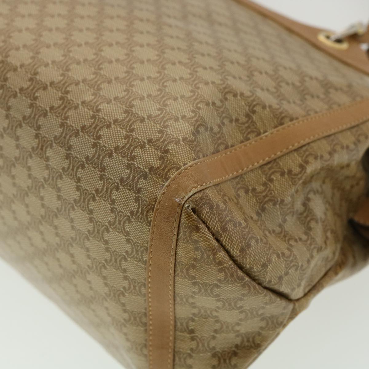 Celine Macadam Canvas Hand Bag PVC Leather Beige  31582