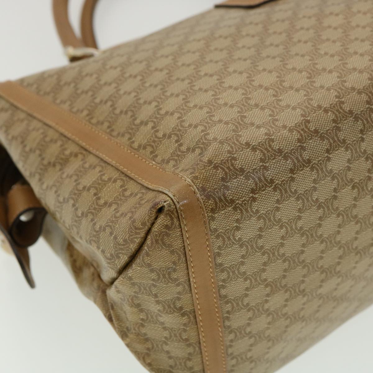 Celine Macadam Canvas Hand Bag PVC Leather Beige  31582
