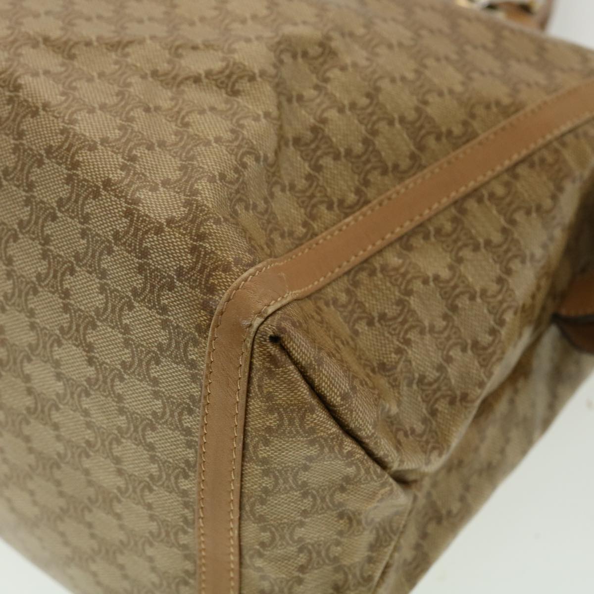 Celine Macadam Canvas Hand Bag PVC Leather Beige  31582