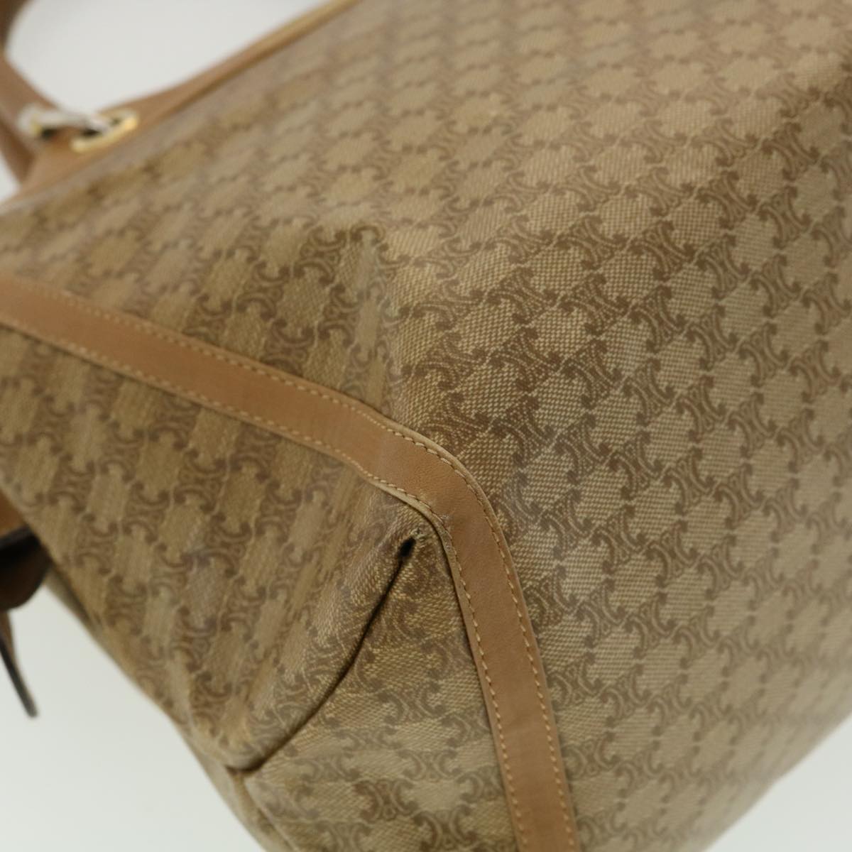 Celine Macadam Canvas Hand Bag PVC Leather Beige  31582