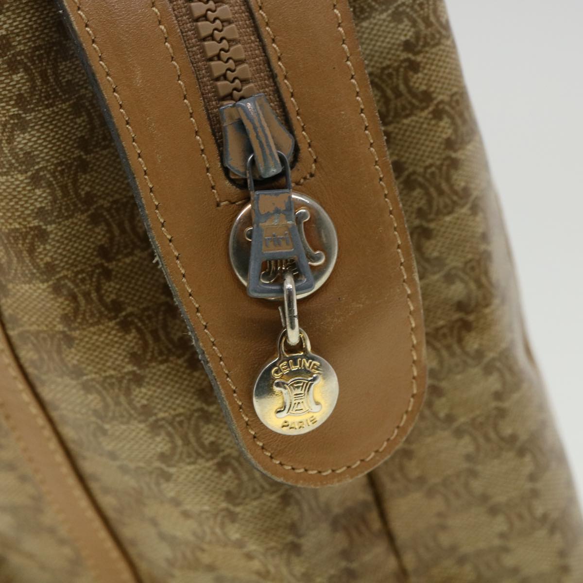 Celine Macadam Canvas Hand Bag PVC Leather Beige  31582