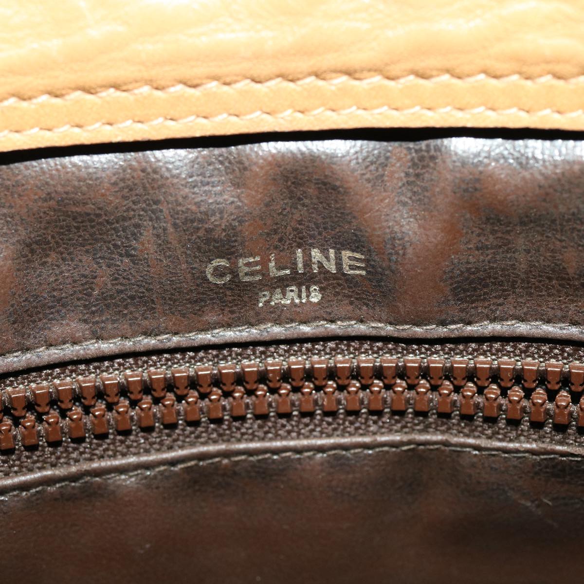 Celine Macadam Canvas Hand Bag PVC Leather Beige  31582
