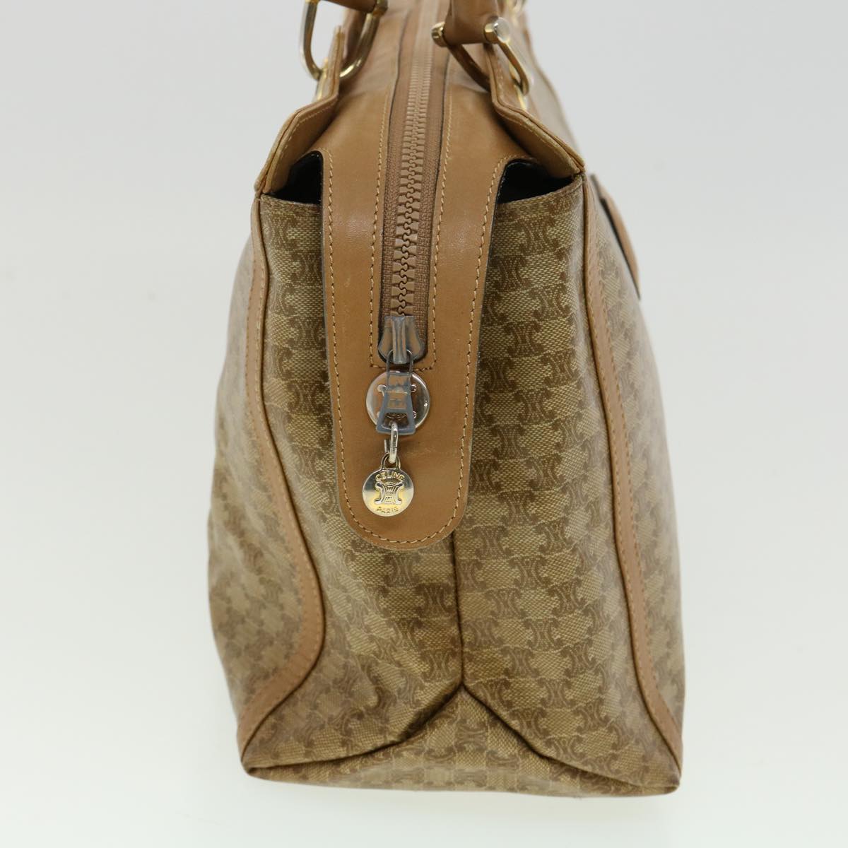 Celine Macadam Canvas Hand Bag PVC Leather Beige  31582