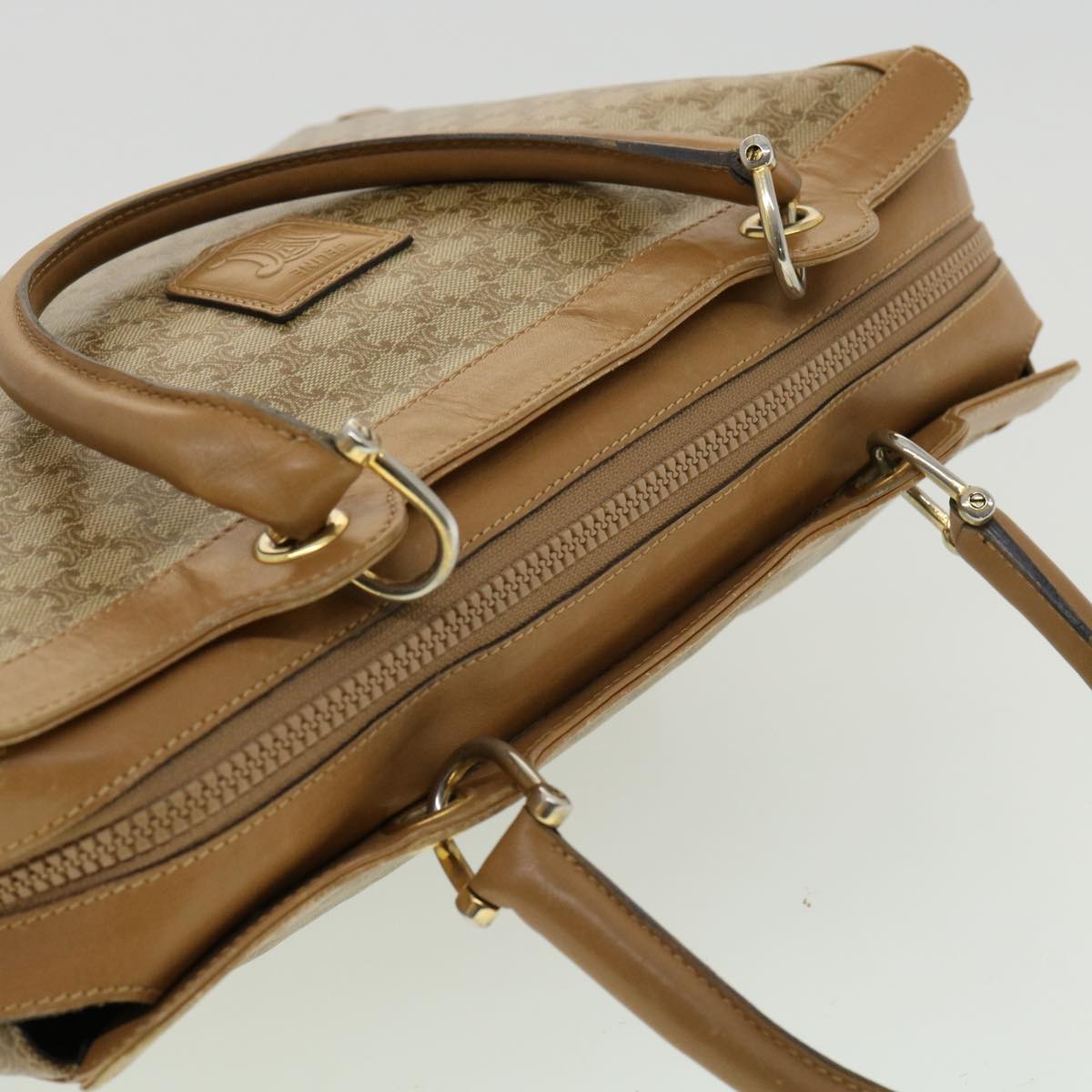 Celine Macadam Canvas Hand Bag PVC Leather Beige  31582
