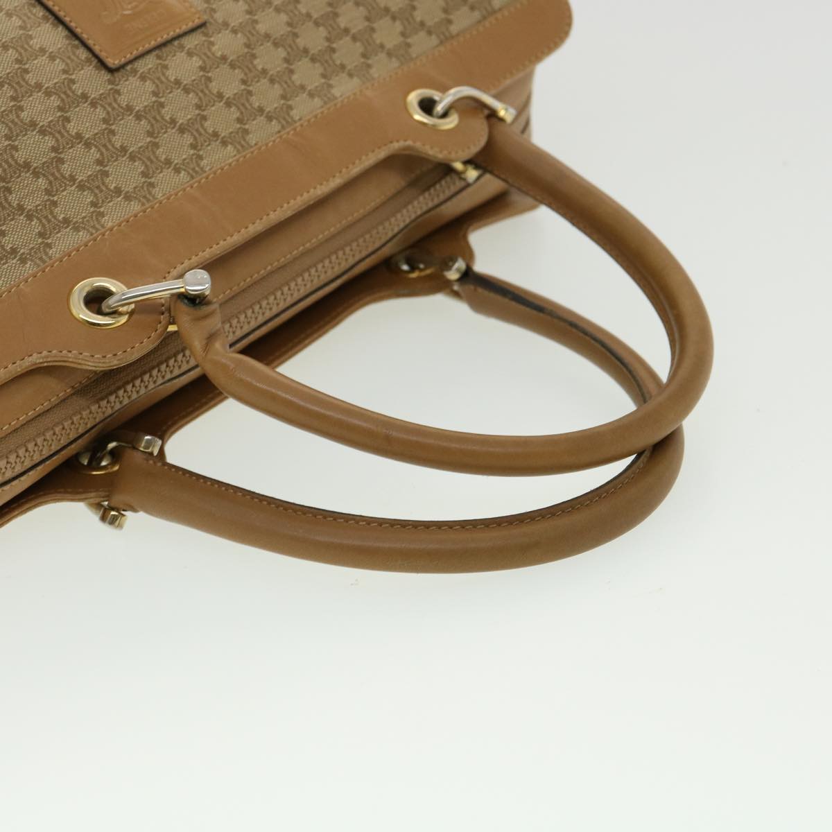 Celine Macadam Canvas Hand Bag PVC Leather Beige  31582
