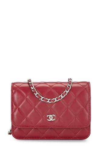 Chanel,  Red Quilted Lambskin Classic Wallet On Chain (WOC) Mini, Red