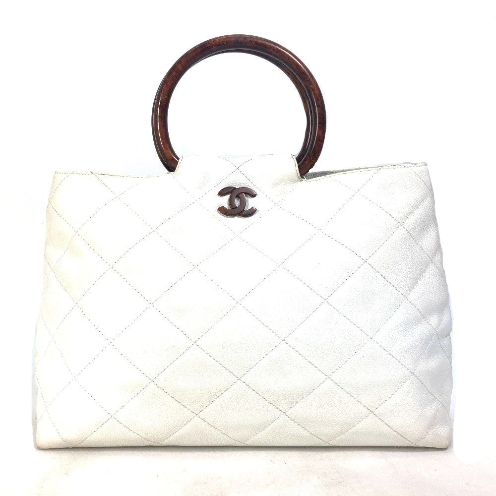 CHANEL Handbag Caviar skin white Matrasse quilting CC COCO Mark Women Used