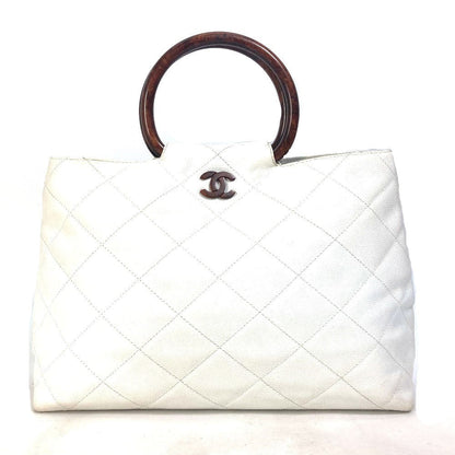 CHANEL Handbag Caviar skin white Matrasse quilting CC COCO Mark Women Used