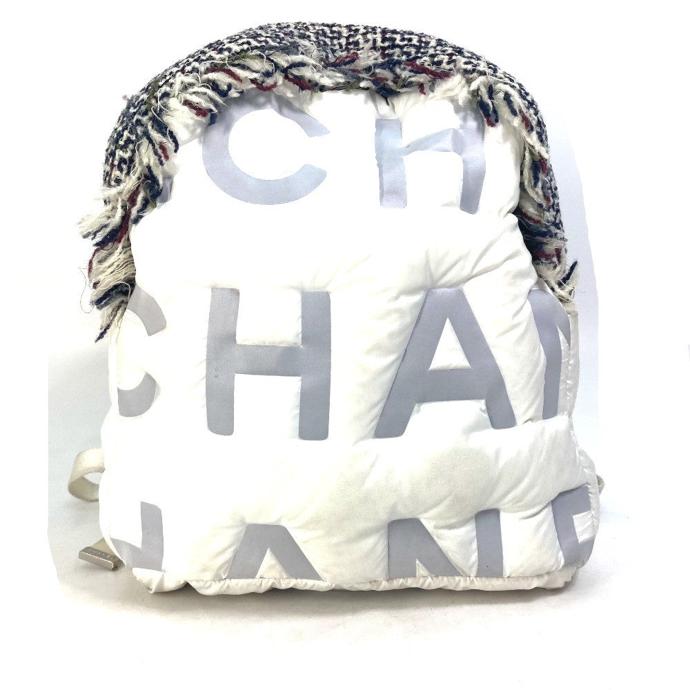 CHANEL Backpack A91933 Nylon, Tweed white fringed bag Doudone Women Used