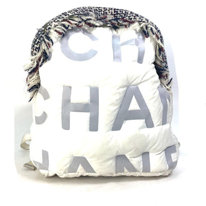 CHANEL Backpack A91933 Nylon, Tweed white fringed bag Doudone Women Used
