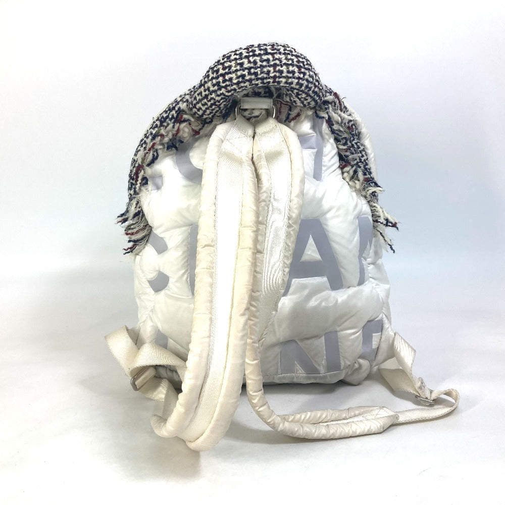 CHANEL Backpack A91933 Nylon, Tweed white fringed bag Doudone Women Used