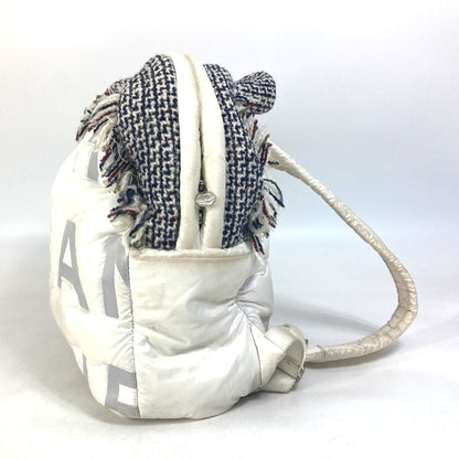 CHANEL Backpack A91933 Nylon, Tweed white fringed bag Doudone Women Used