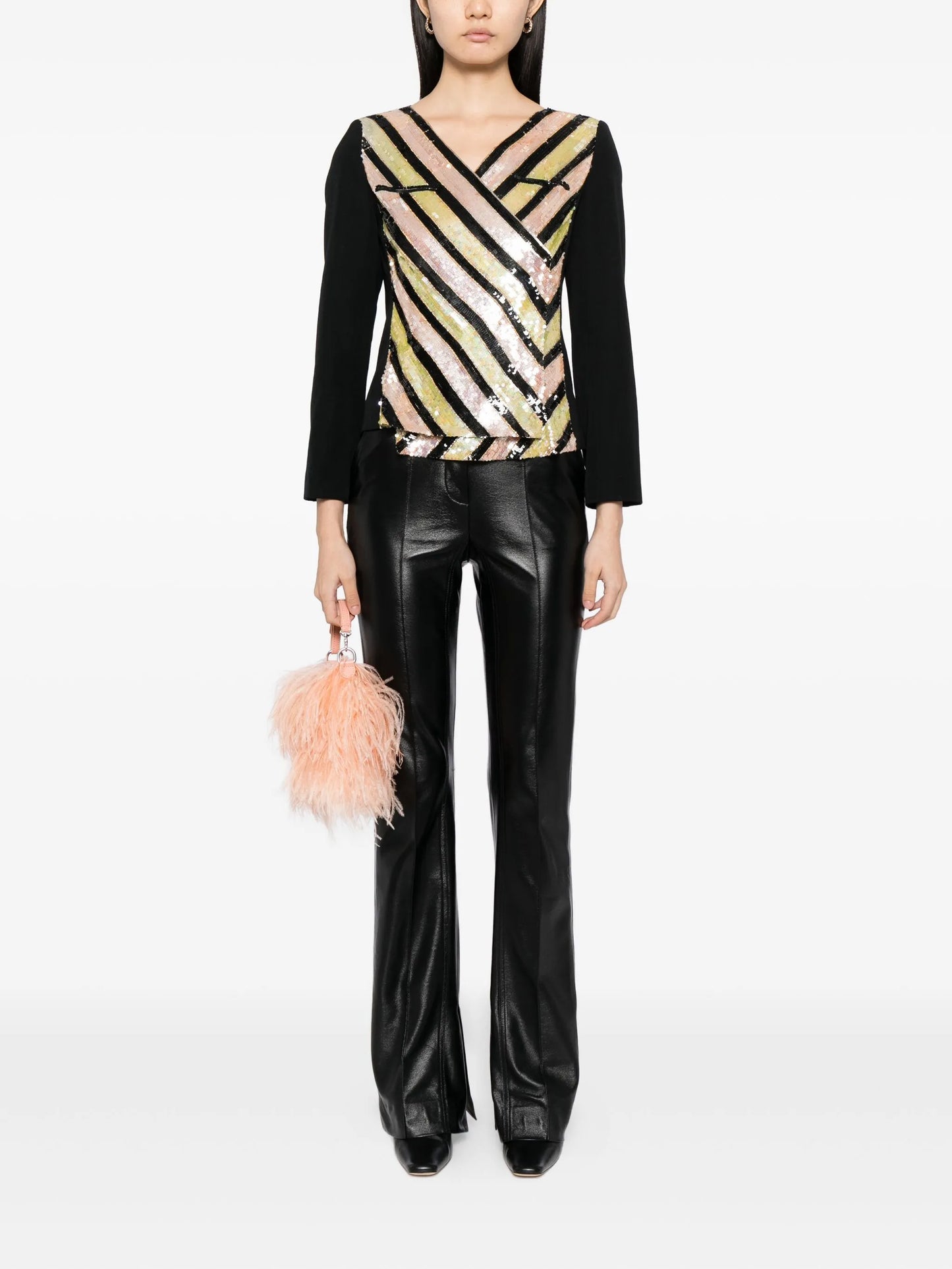 V-Neck Sequin Striped Top