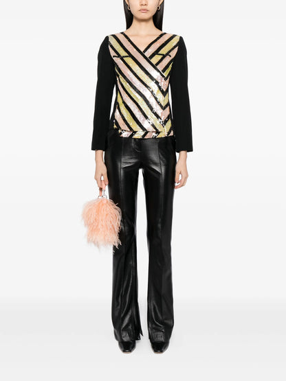 V-Neck Sequin Striped Top