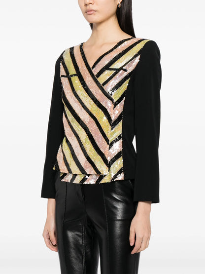 V-Neck Sequin Striped Top