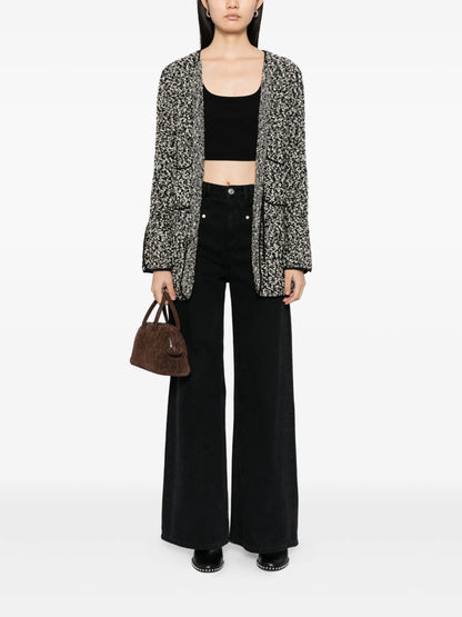 Monochrome Tweed Tie-Front Cardigan
