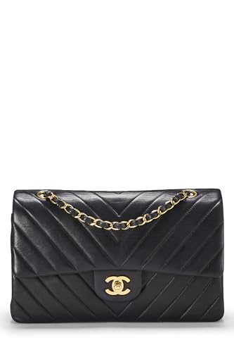 Chanel,  Black Chevron Lambskin Classic Double Flap Medium, Black