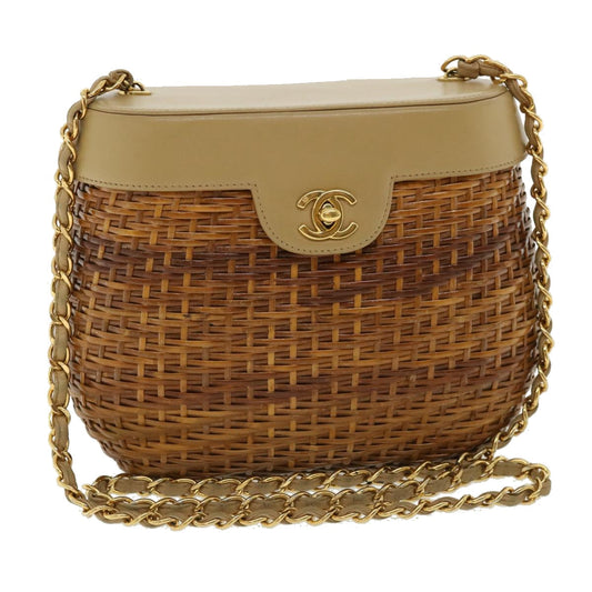 Chanel Basket Chain Shoulder Bag Leather rattan Brown CC Auth A