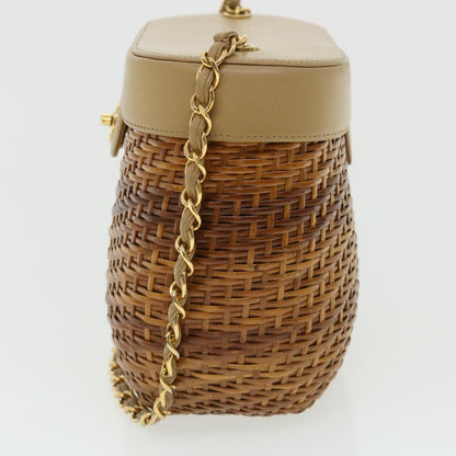 Chanel Basket Chain Shoulder Bag Leather rattan Brown CC Auth A