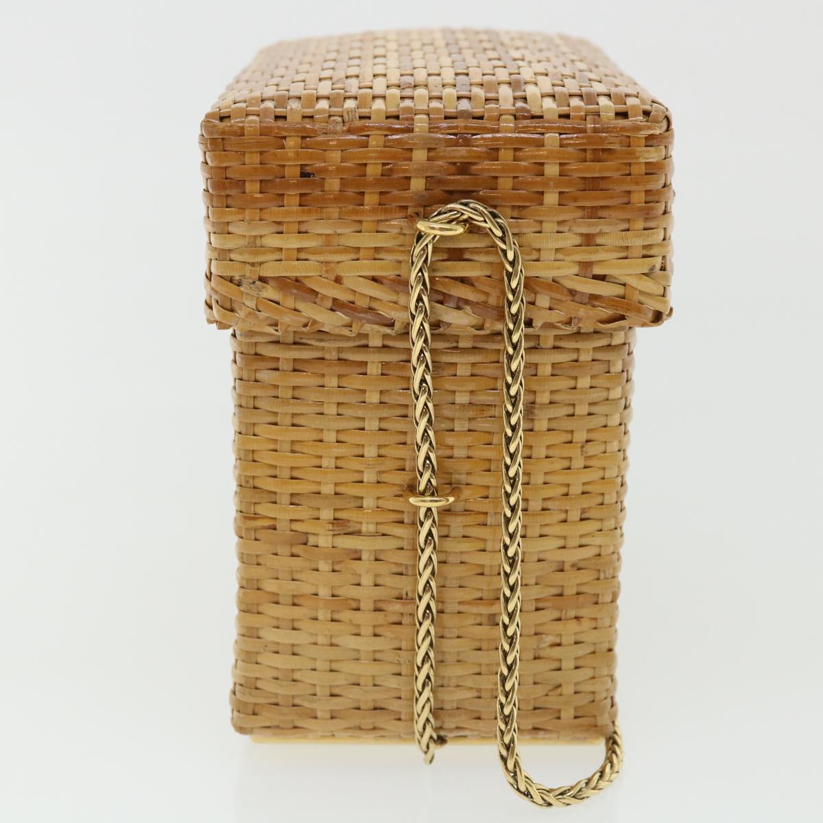 Chanel Basket Chain Shoulder Bag Leather rattan Beige CC Auth A