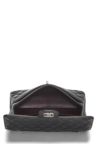 Chanel,  Black Quilted Caviar Classic Double Flap Medium, Black