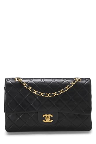 Chanel,  Black Quilted Lambskin Classic Double Flap Medium, Black
