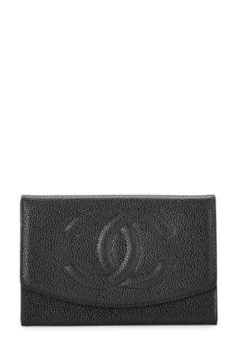 Chanel,  Black Caviar Timeless 'CC' Compact Wallet, Black