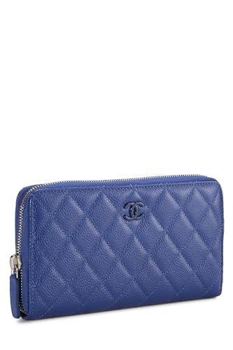 Chanel,  Blue Quilted Caviar Zip Around Wallet, Blue