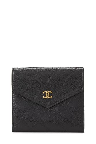 Chanel,  Black Caviar Compact Wallet, Black