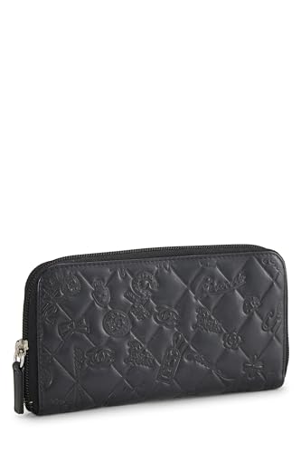 Chanel,  Black Lambskin Icon Charm Wallet, Black