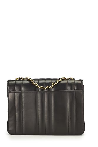 Chanel,  Black Vertical Quilted Lambskin Half Flap Small, Black