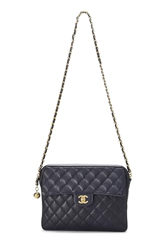 Chanel,  Navy Quilted Caviar Pocket Camera Bag Large, Navy