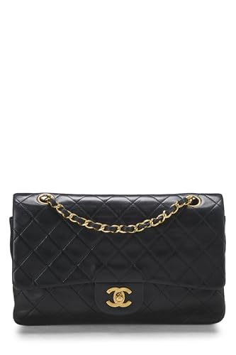 Chanel,  Black Quilted Lambskin Classic Double Flap Medium, Black