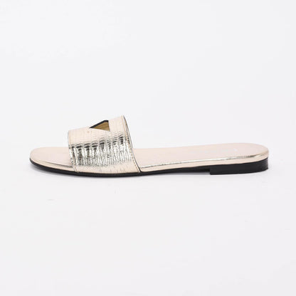 Prada Light Gold Lizard St Tejus Slides 40
