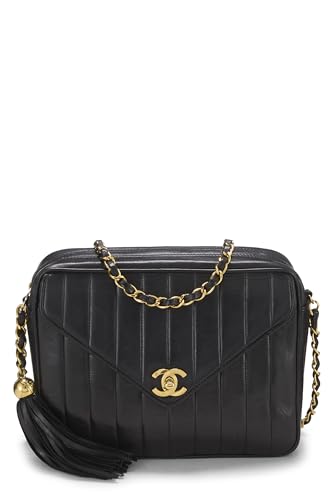 Chanel,  Black Lambskin Envelope Flap Camera Bag Medium, Black